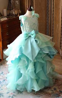 ピアノのコンクールドレス グラデーションカラー エメラルドグリーン