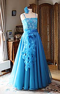 ピアノのコンクールドレス ターコイズブルー