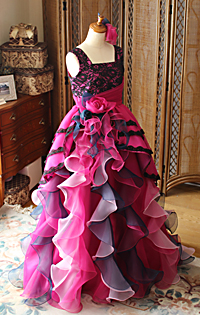 ピアノの演奏会ドレス チェリー＆ネイビー