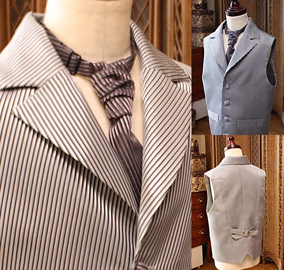 ライトグレー ストライプ 襟付きベスト