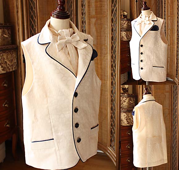 ジャケットベスト アイボリー ネイビー ジャガード