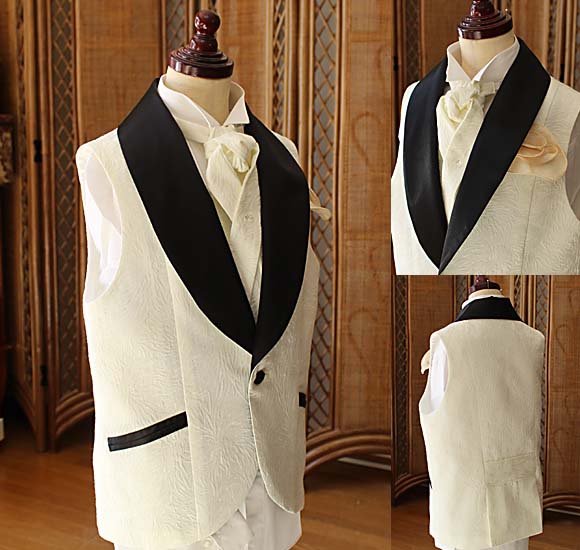 ジャケットベスト デザインタイ アイボリー ブラック ジャガード