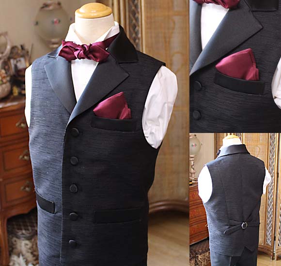 ノッチ襟 サテン 蝶タイ チーフ ワインレッド