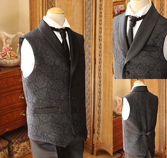 ジャケットベスト ジャガード ブラック ショールカラー