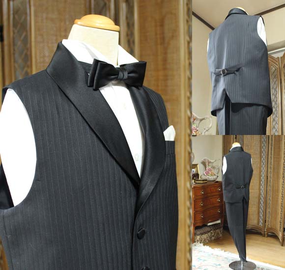 ウール ストライプ ショールカラー 蝶タイ