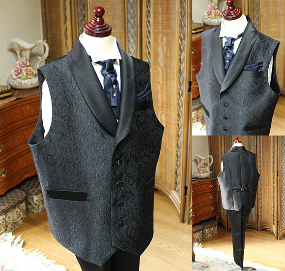 ジャケット ベスト ショールカラー ジャガード ブラック デザインタイ