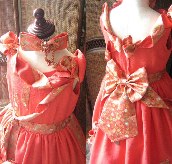 国際コンクール用ドレス 着物を取り入れたリボン ヘッドドレス