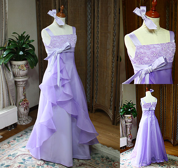 ピアノのコンクールドレス スレンダーライン パープルドレス