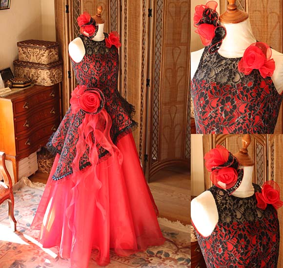 レッドカラー＆ブラックレース ジュニアドレス オーダーメイド