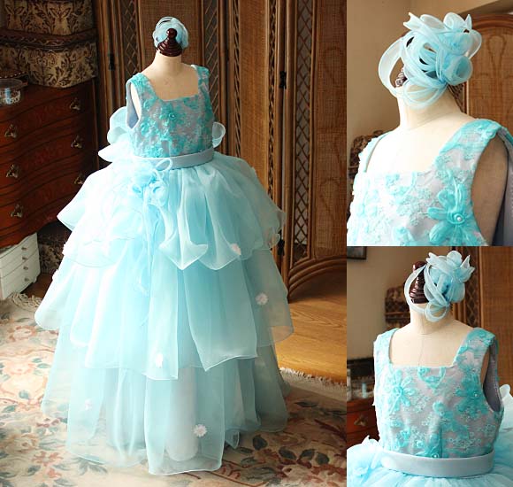 ジュニアサイズドレス ピアノの発表会ドレス ライトブルー