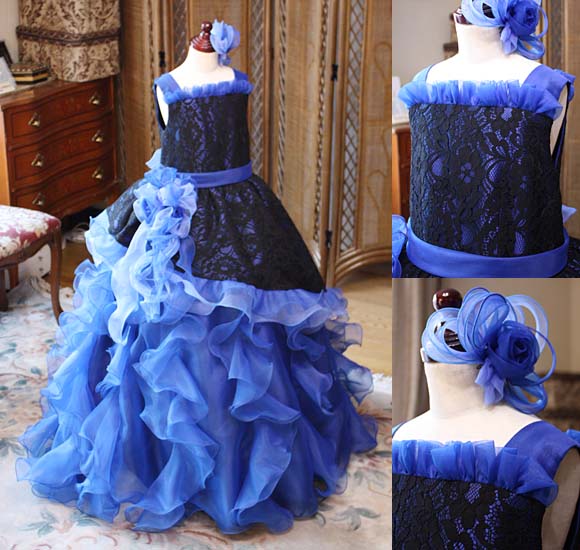 ピアノ発表会ドレス ブルー＆ブラック オーダーメイド