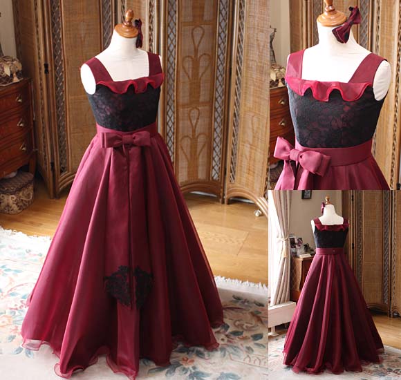 ワインレッド ピアノのコンクールドレス ユース