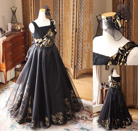 ピアノのコンクールドレス ブラック シルクオーガンジードレス オーダーメイド