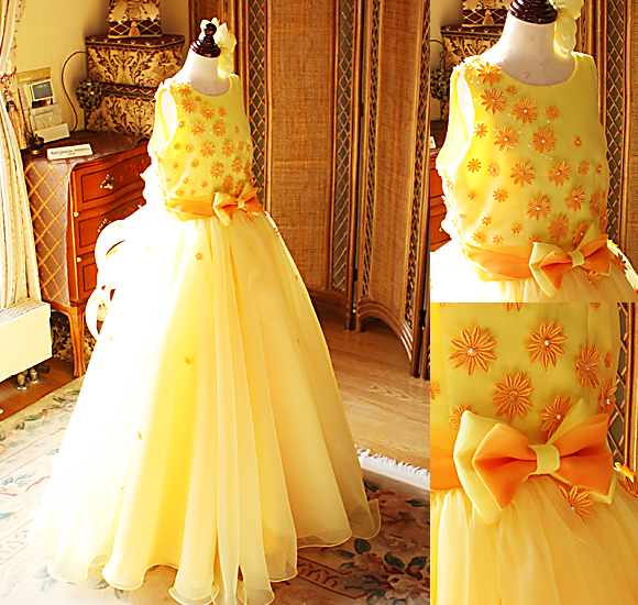 ピアノの受賞者コンサートドレス イエロー＆オレンジ