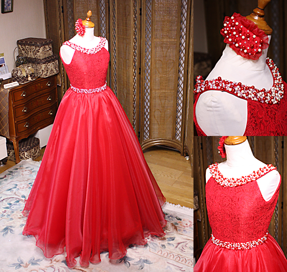 ピアノのコンクールドレス レッド オーダーメイドドレス