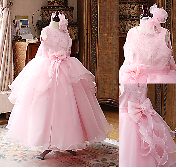 ピアノの発表会ドレス 受賞者コンサートドレス サーモンピンク オーダーメイド