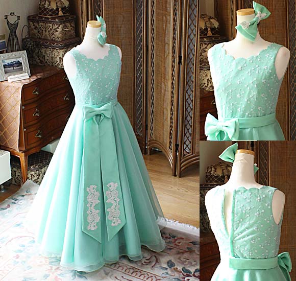 ピアノのコンクールドレス エメラルドグリーン 小学生ドレス