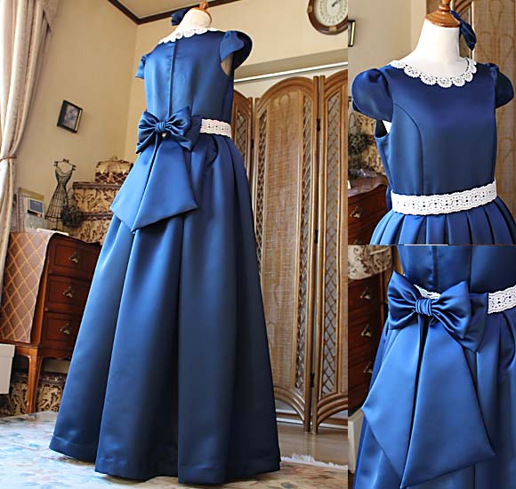 リサイタル用ロングドレス リボン ネックライン