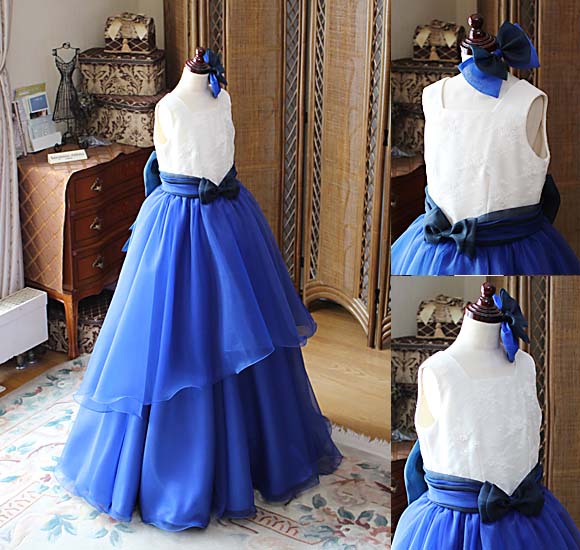 ピティナコンペティション用ドレス オフホワイトとネイビーカラー 愛知県