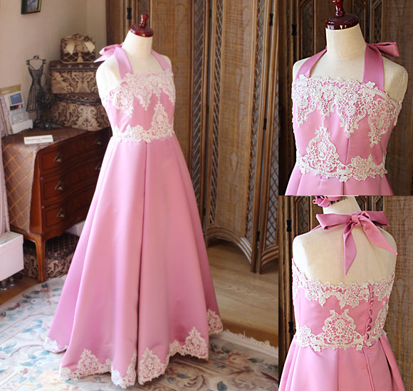 ピアノのコンクールドレス ローズピンク 大学生用ドレス