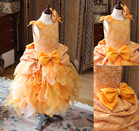 ピアノの受賞者コンサートドレス オレンジとイエロー 小学生ドレス