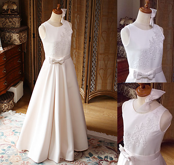 ピアノのコンクールドレス オフホワイトとアイボリー 中学生ドレス