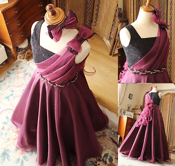 シルク素材 ピアノのコンクールドレス ワインレッド