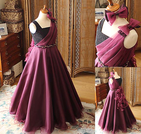 ピアノのコンクールドレス ボルドー シルクオーガンジー