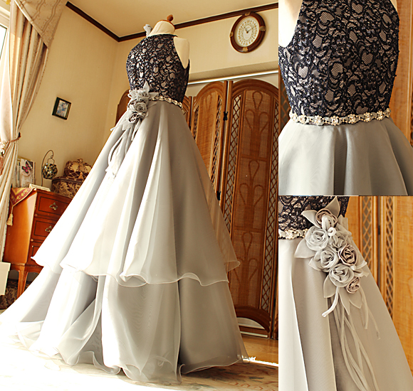 ドレスのデザイン ウェストのデコルテ コサージュデザイン