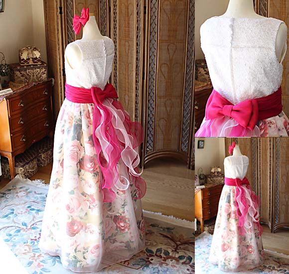 タックベルラインスカート リボンとドレープフリル