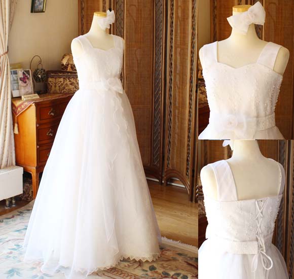 ピアノのコンサートドレス コンクールドレス オフホワイト シルクオーガンジーとレース