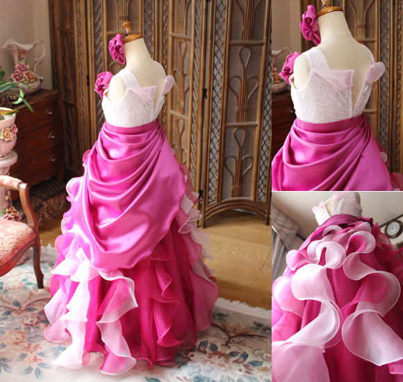 ベビーピンクとチェリーピンク ツートンカラードレス