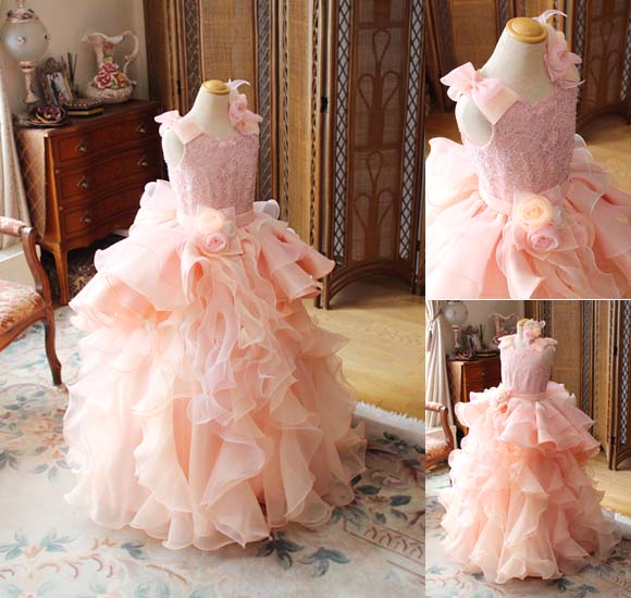 ピアノのコンクールドレス 入賞者記念コンサートドレス シャーベットオレンジ 愛知県