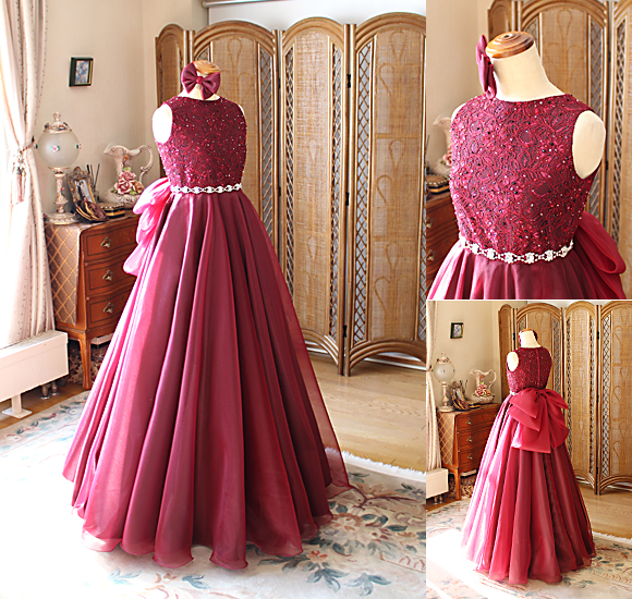 ピアノの発表会ドレス ワインレッド オーダーメイド 愛知県