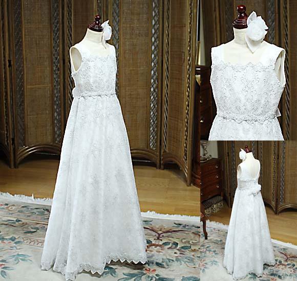 ピアノのコンクールドレス オフホワイトとシルバー