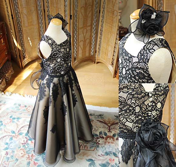 コンクールドレス フレアAラインスカート バラのコサージュ