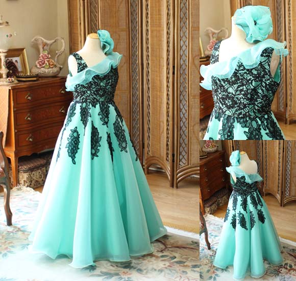 ピアノ コンクールドレス エメラルドグリーン Aライン