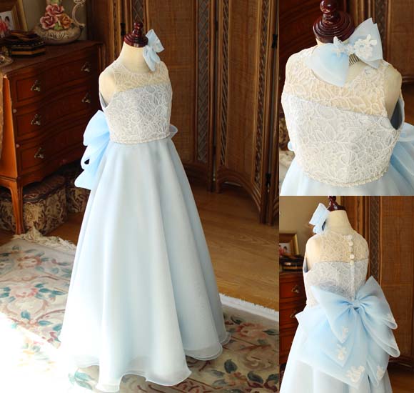 ピアノのコンクールドレス ライトブルー オーダーメイド