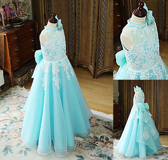 ピアノの連弾コンクールドレス ティファニーブルー ライトブルー オーダーメイド 埼玉県