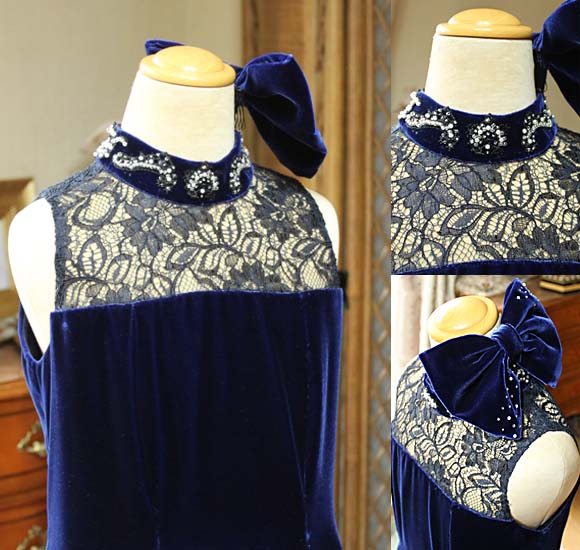 スタンドカラー ビーディング リボン