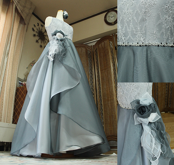 Aライン ドレープスカート ビーディング